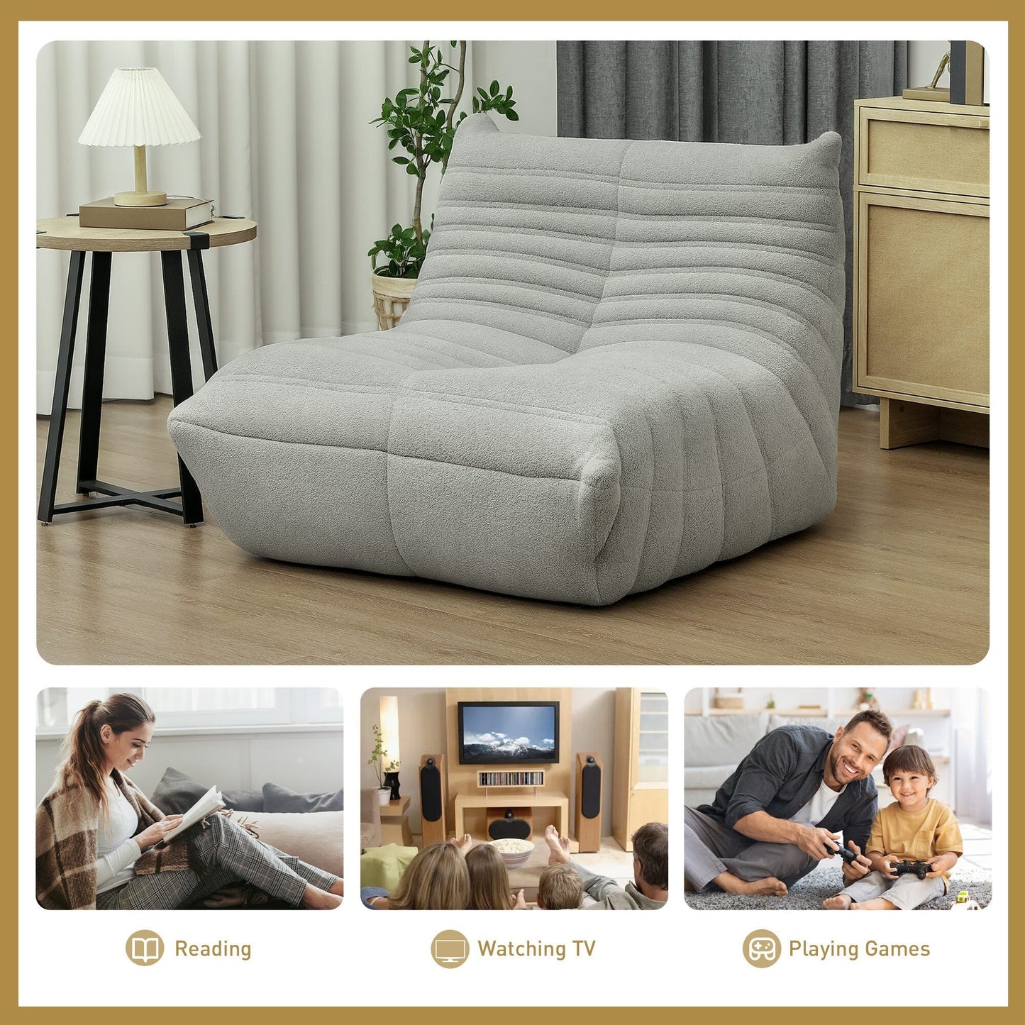 Pouf HOMCOM pour adultes, fauteuil géant au coin du feu, canapé paresseux, pouf avec mousse haute densité confortable
