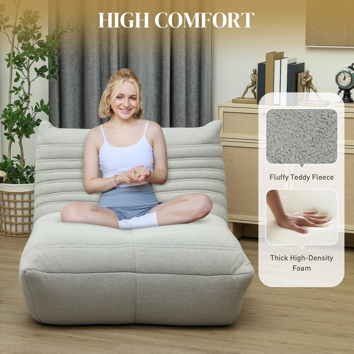 Pouf HOMCOM pour adultes, fauteuil géant au coin du feu, canapé paresseux, pouf avec mousse haute densité confortable