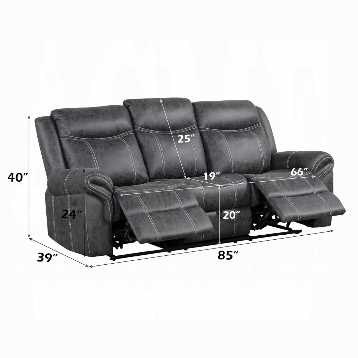 Canapé inclinable électrique Hesy avec table rabattable, gris foncé, 85 pouces
