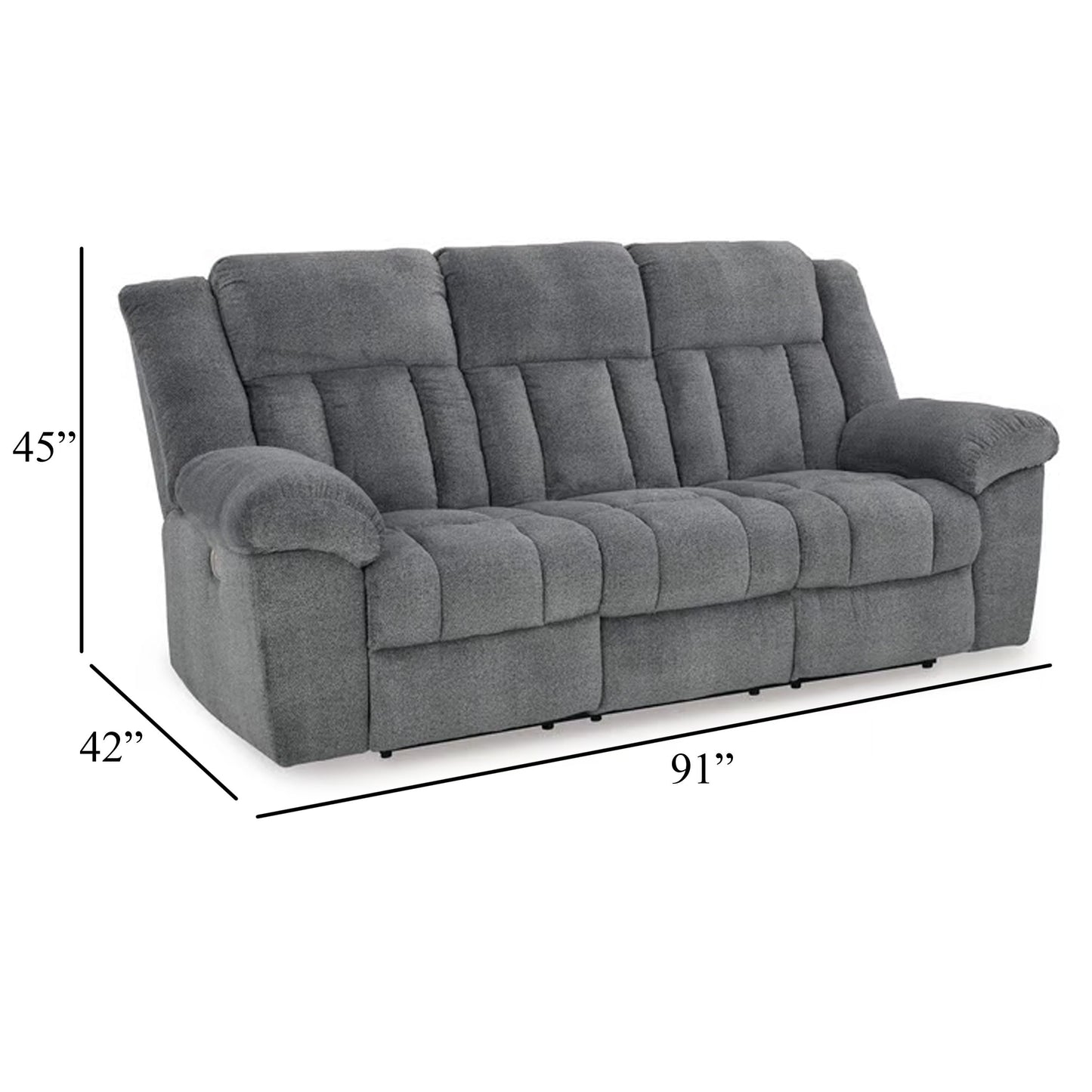Canapé inclinable électrique Kendy, appui-tête réglable, polyester gris, 230 cm