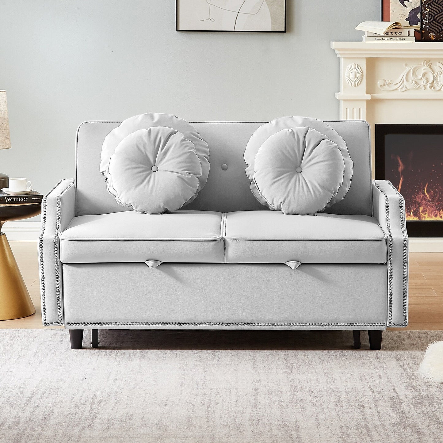 Canapé-lit réglable en polyester gris clair avec ports USB
