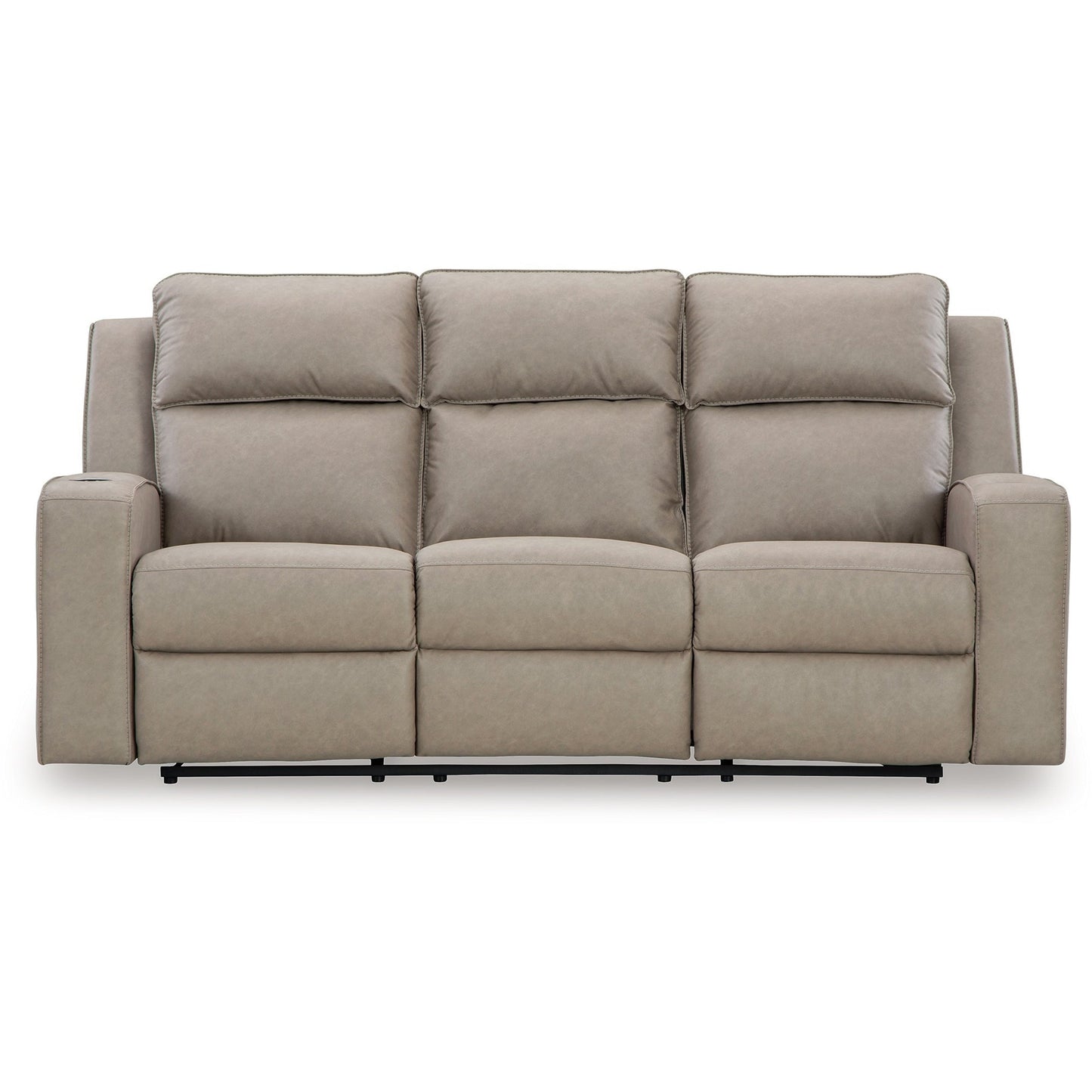 Canapé inclinable manuel Livie, USB, table, 221 cm, similicuir beige gris