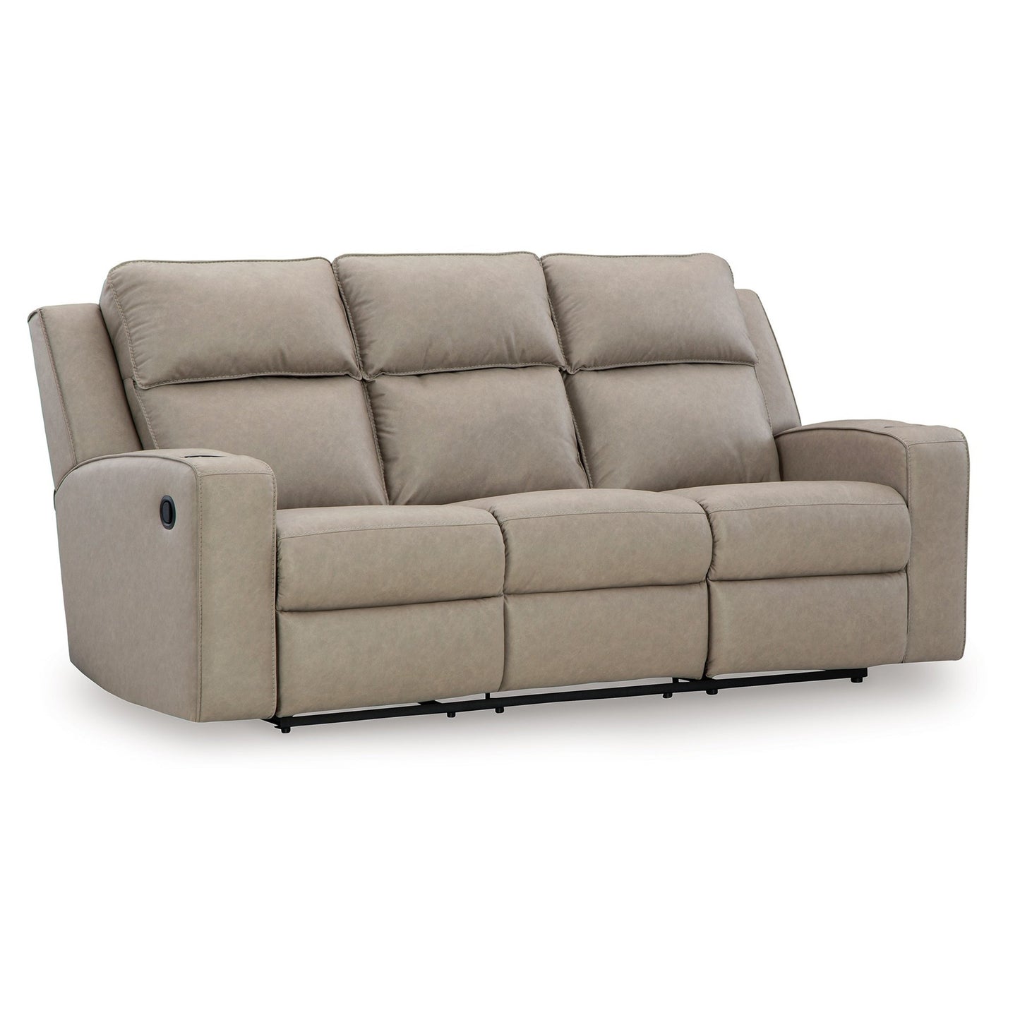 Canapé inclinable manuel Livie, USB, table, 221 cm, similicuir beige gris