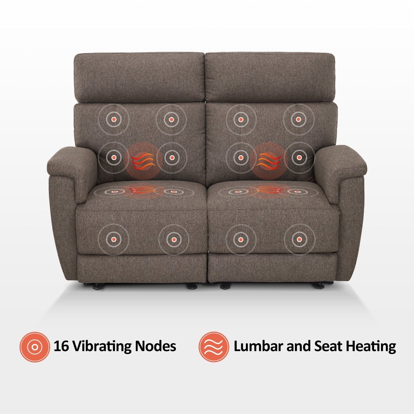 Canapé inclinable électrique MCombo 60.2 avec massage et double chauffage, appui-tête réglable, ports USB et Type-C, tissu