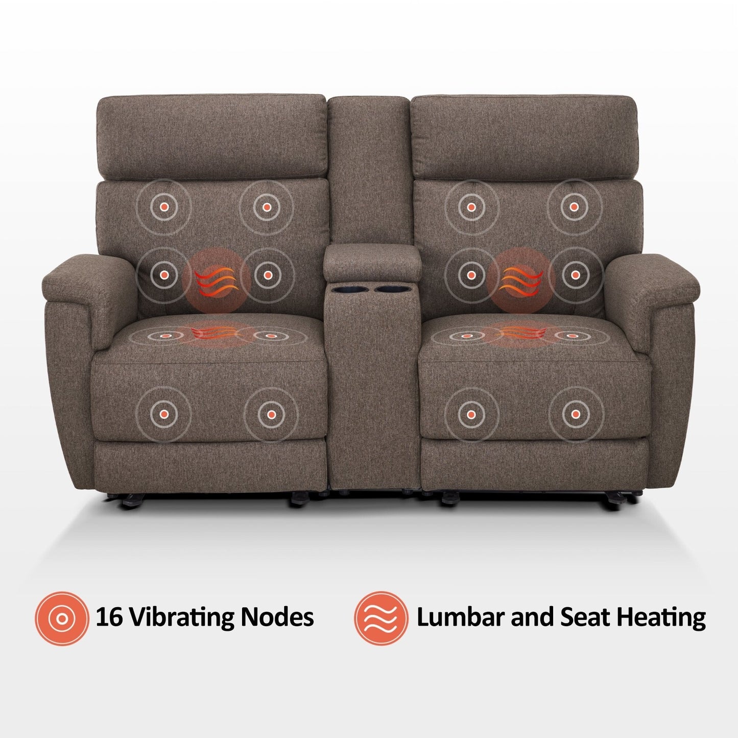Canapé inclinable électrique MCombo 60.2 avec massage et double chauffage, appui-tête réglable, ports USB et Type-C, tissu