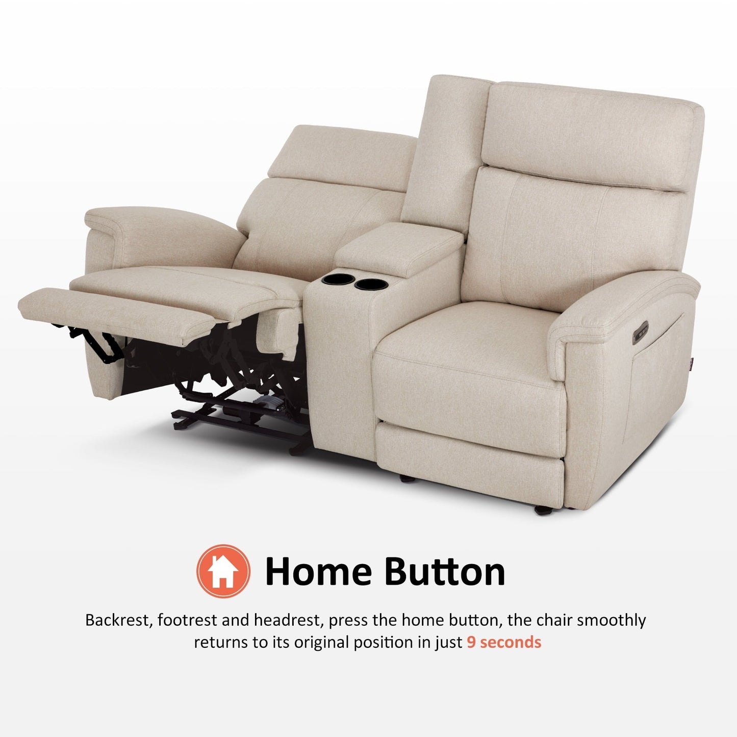 Canapé inclinable électrique MCombo 60.2 avec massage et double chauffage, appui-tête réglable, ports USB et Type-C, tissu