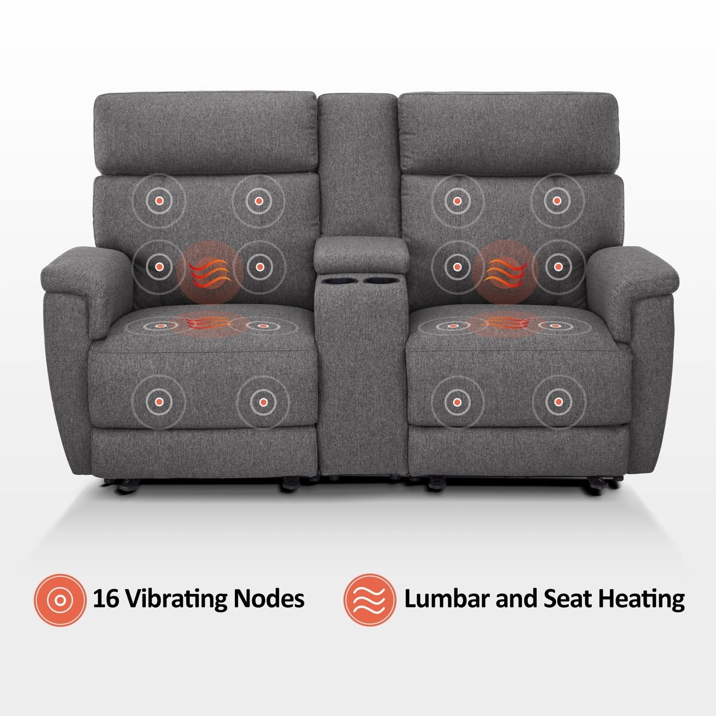 Canapé inclinable électrique MCombo 60.2 avec massage et double chauffage, appui-tête réglable, ports USB et Type-C, tissu