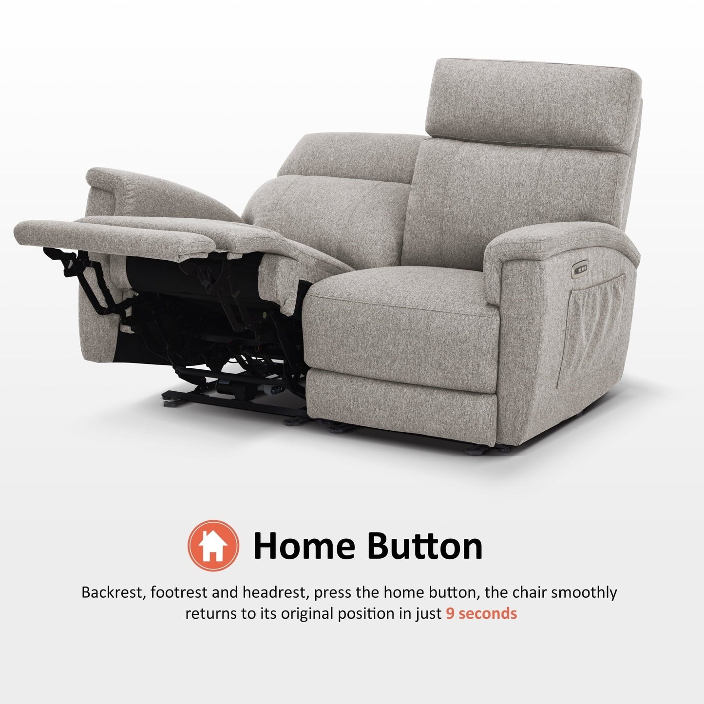 Canapé inclinable électrique MCombo 60.2 avec massage et double chauffage, appui-tête réglable, ports USB et Type-C, tissu