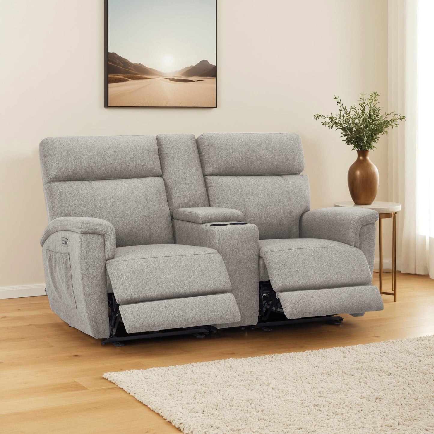 Canapé inclinable électrique MCombo 60.2 avec massage et double chauffage, appui-tête réglable, ports USB et Type-C, tissu