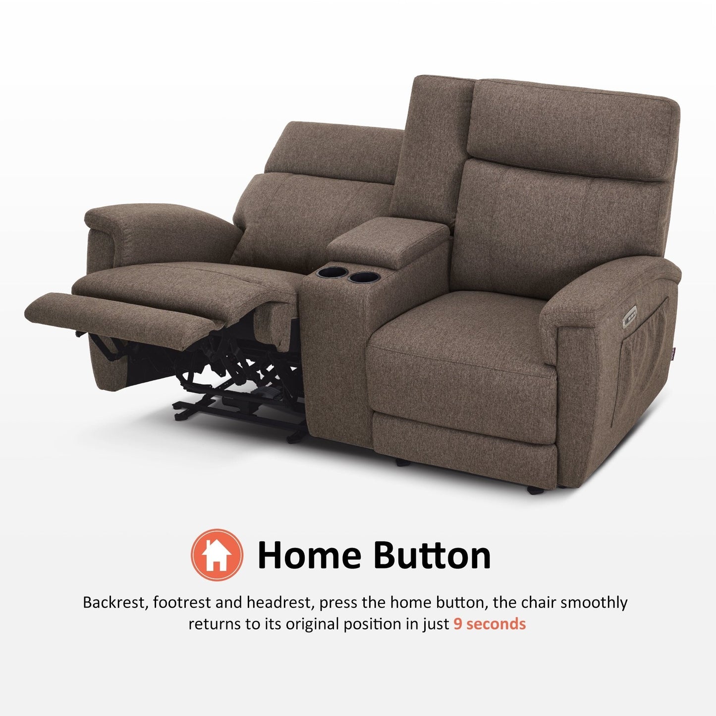 Canapé inclinable électrique MCombo 60.2 avec massage et double chauffage, appui-tête réglable, ports USB et Type-C, tissu