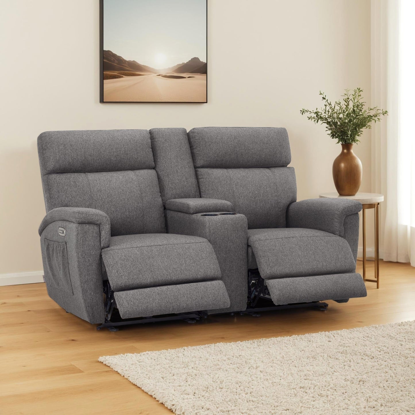 Canapé inclinable électrique MCombo 60.2 avec massage et double chauffage, appui-tête réglable, ports USB et Type-C, tissu