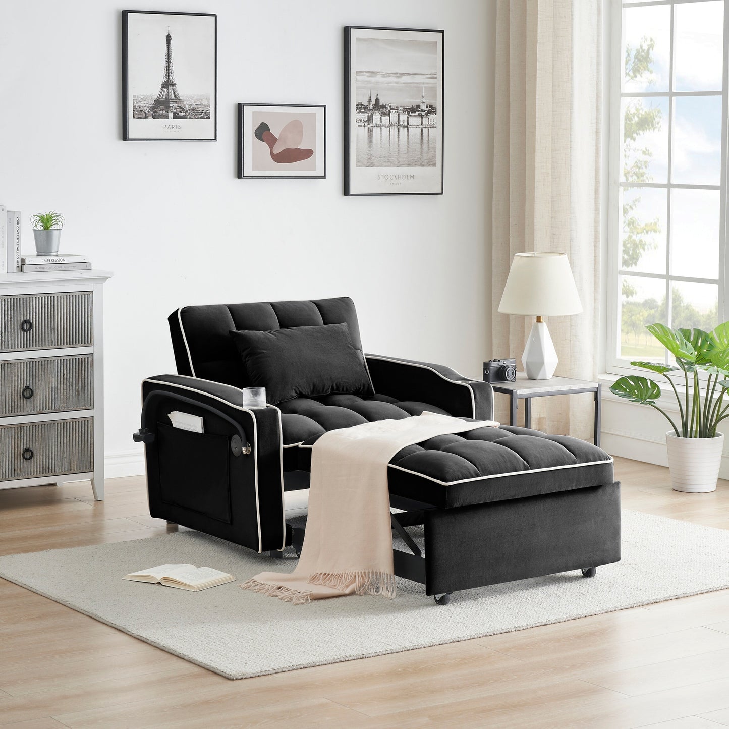 Canapé-lit convertible 3 en 1 moderne 70.86 avec dossier réglable et port de chargement USB pour le salon