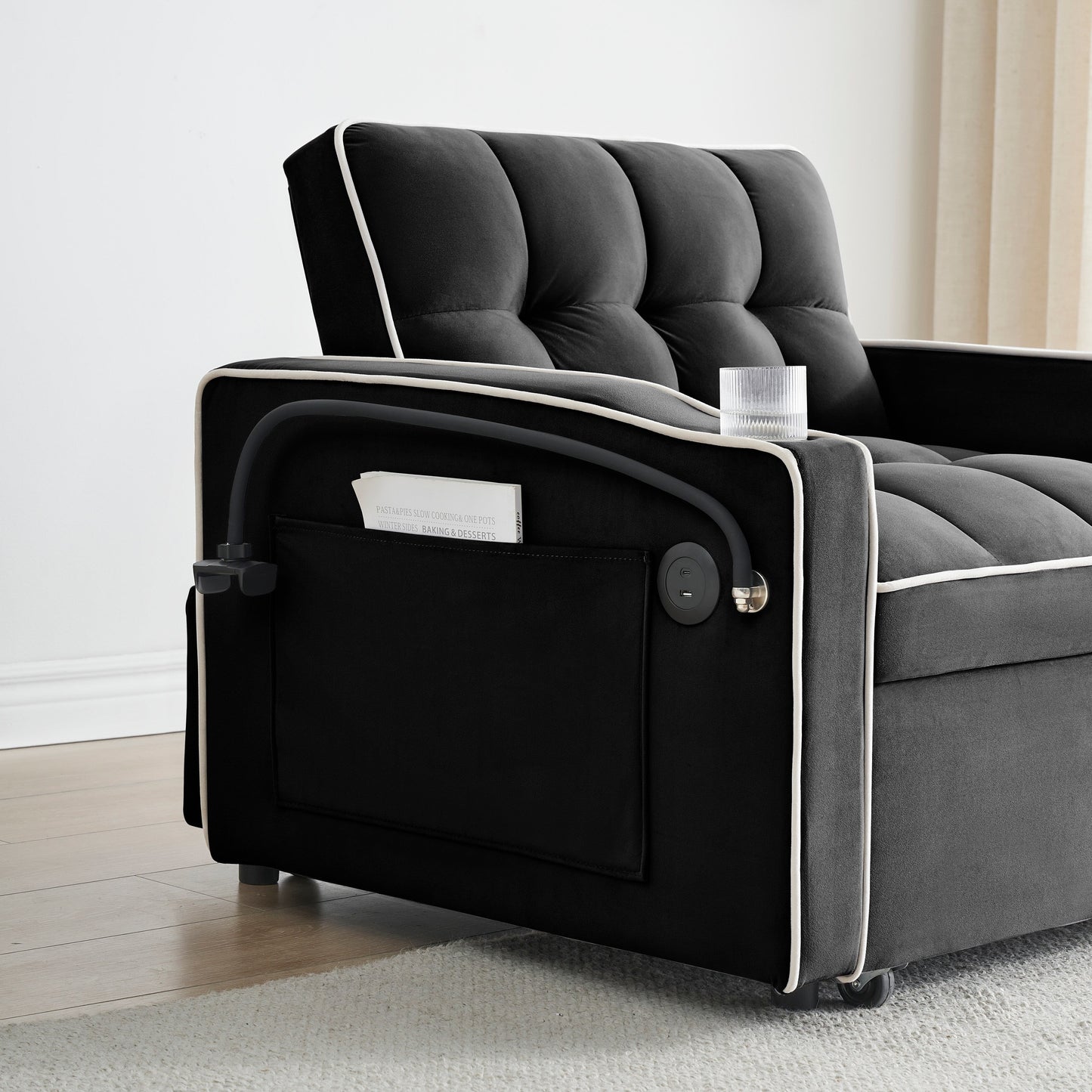 Canapé-lit convertible 3 en 1 moderne 70.86 avec dossier réglable et port de chargement USB pour le salon
