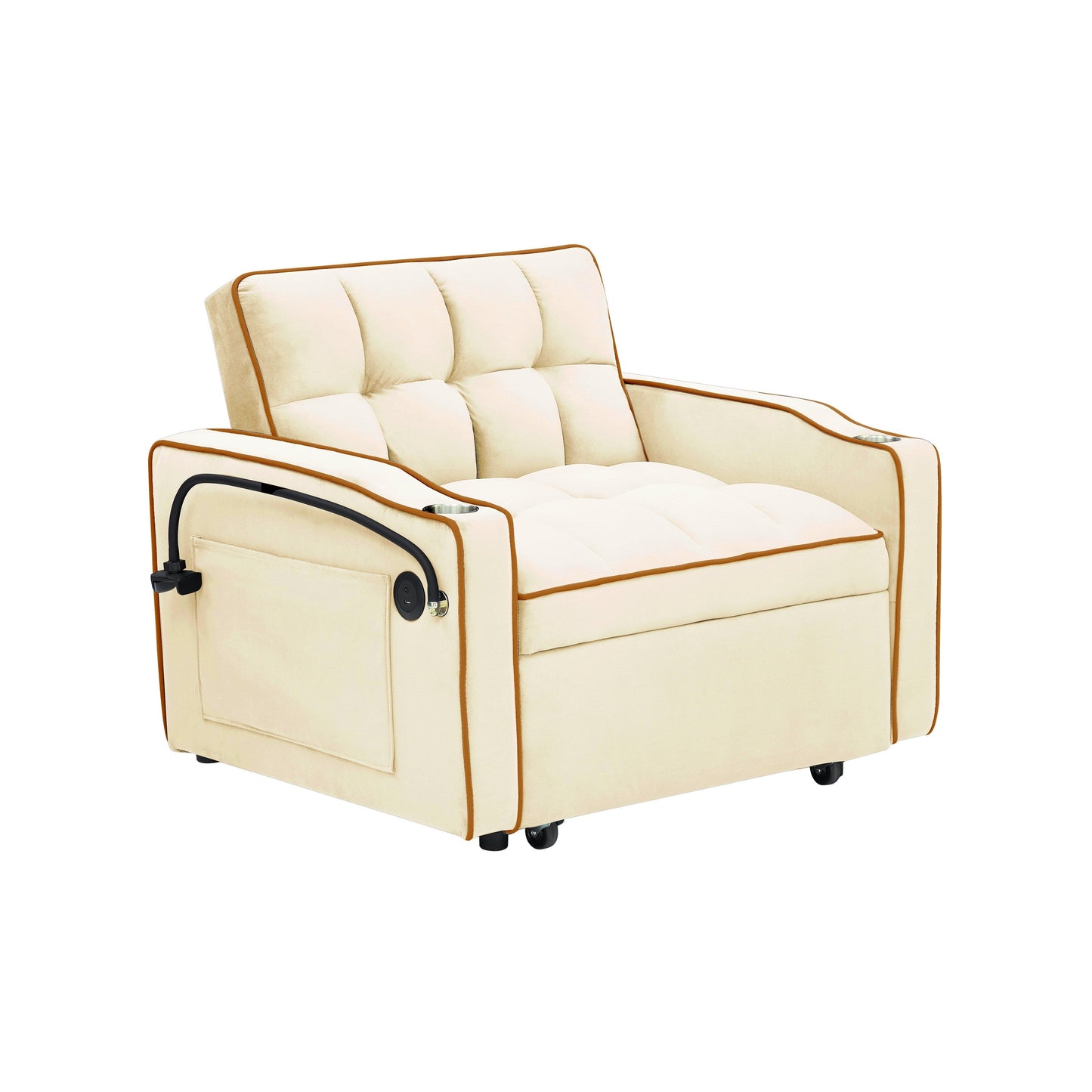 Canapé-lit convertible 3 en 1 moderne 70.86 avec dossier réglable et port de chargement USB pour le salon