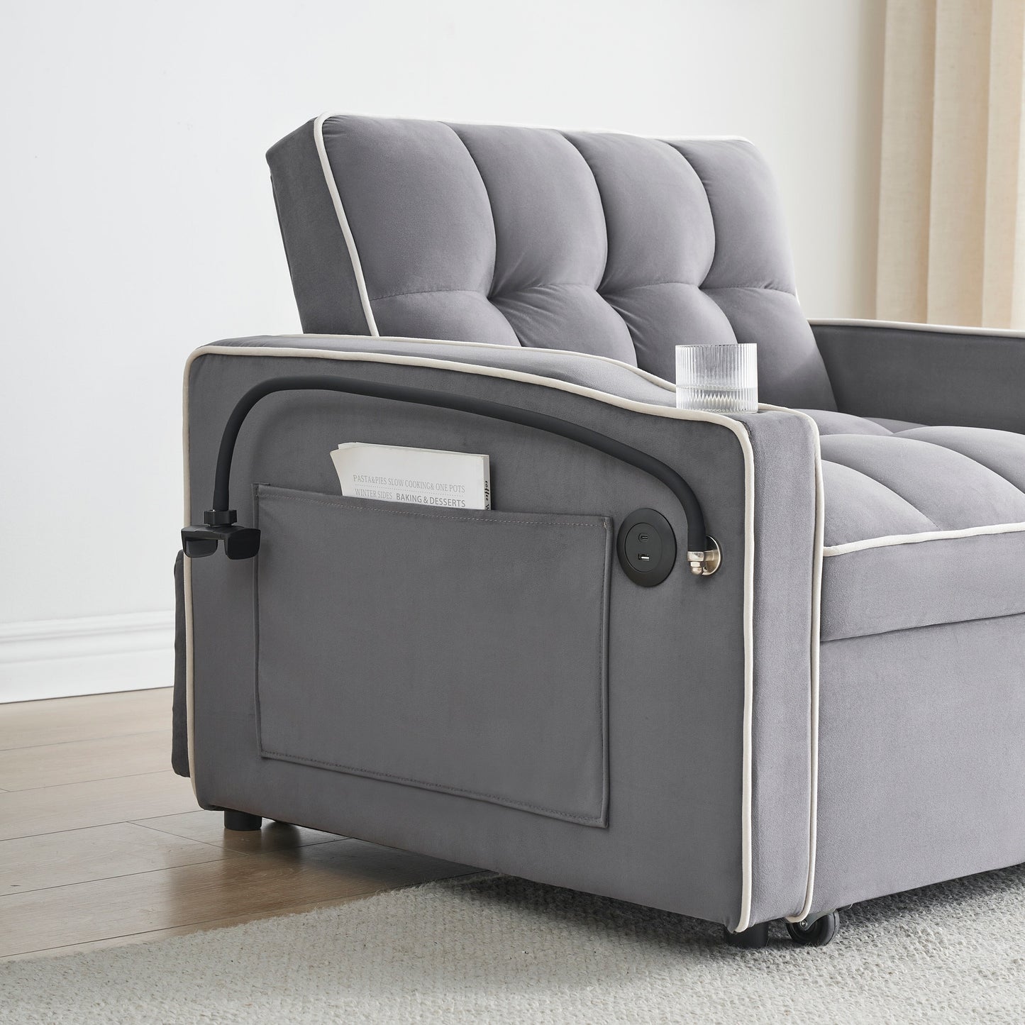 Canapé-lit convertible 3 en 1 moderne 70.86 avec dossier réglable et port de chargement USB pour le salon