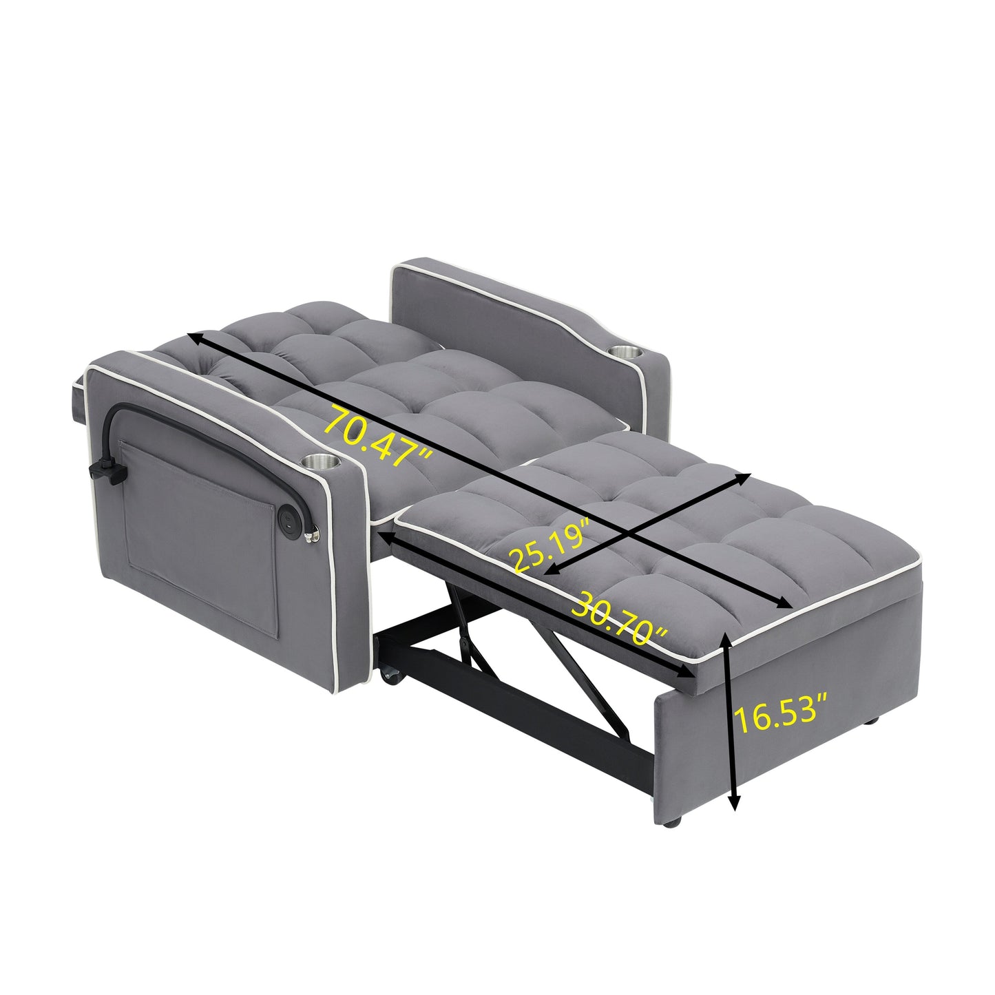 Canapé-lit convertible 3 en 1 moderne 70.86 avec dossier réglable et port de chargement USB pour le salon