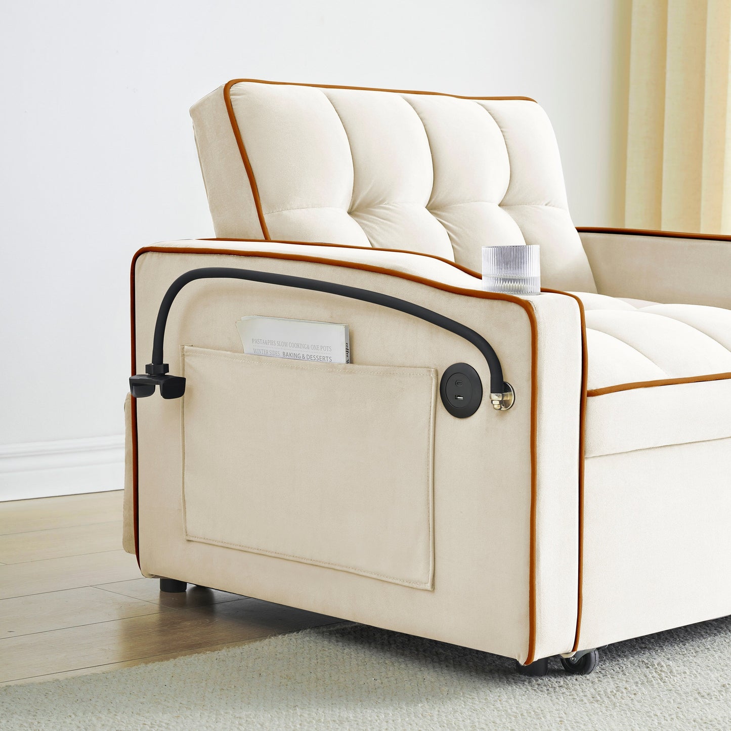 Canapé-lit convertible 3 en 1 moderne 70.86 avec dossier réglable et port de chargement USB pour le salon