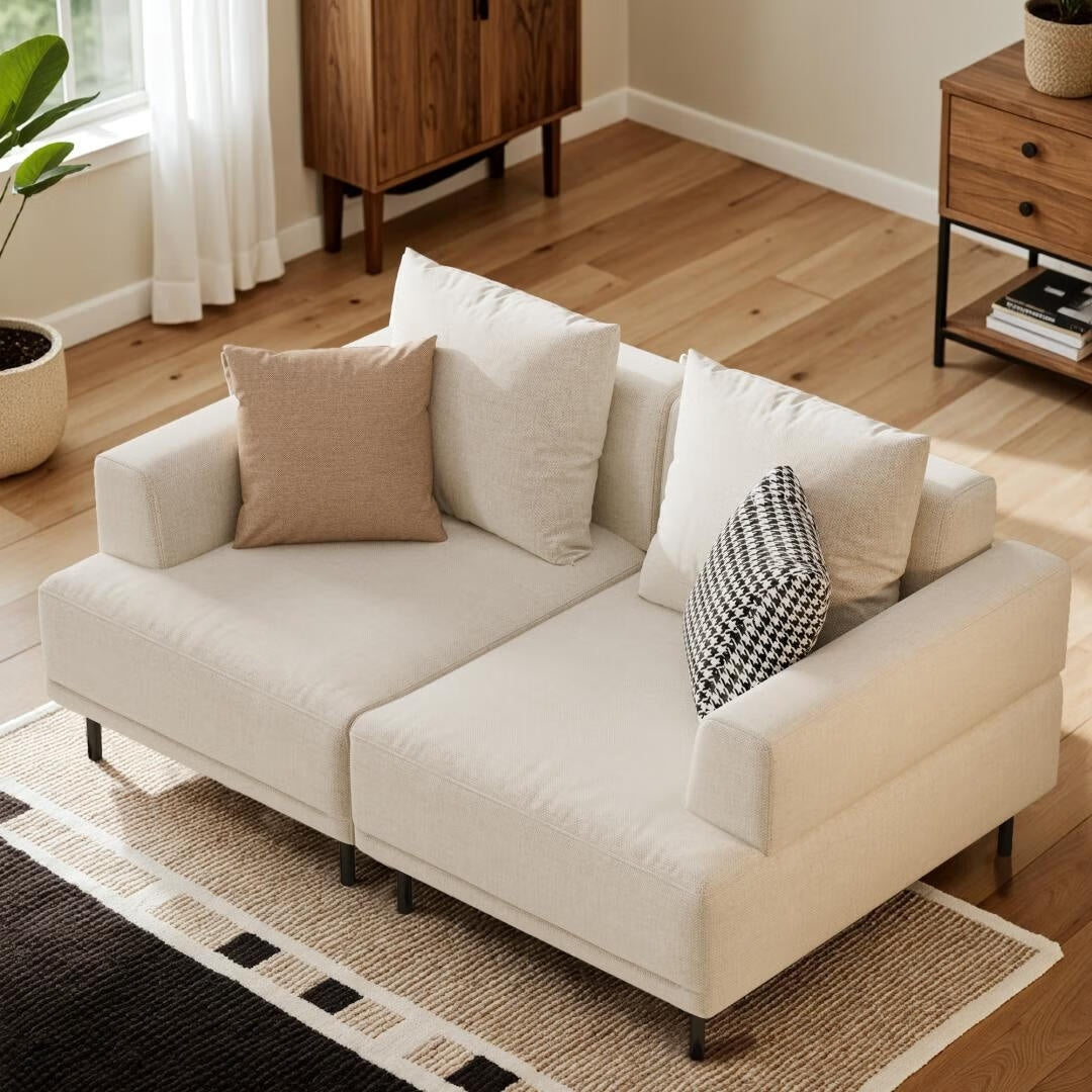Canapé moderne à assise profonde avec coussins, pieds hauts, canapé de salon confortable, canapé d'appartement