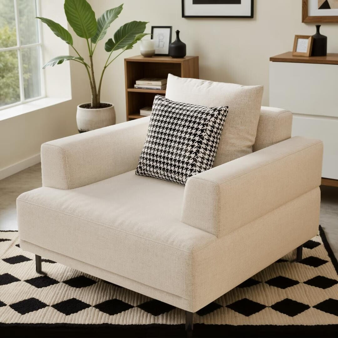 Canapé moderne à assise profonde avec coussins, pieds hauts, canapé de salon confortable, canapé d'appartement