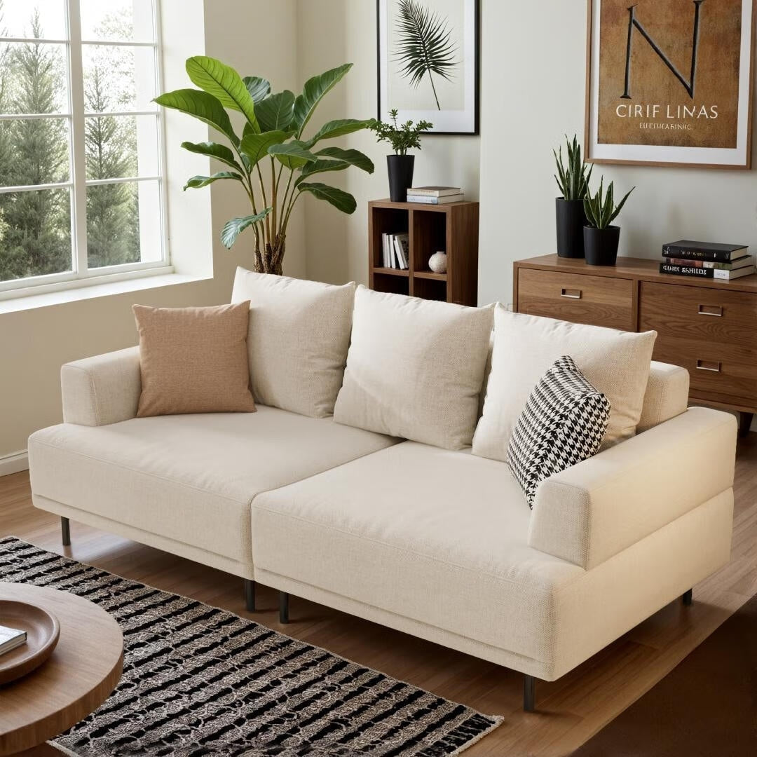 Canapé moderne à assise profonde avec coussins, pieds hauts, canapé de salon confortable, canapé d'appartement