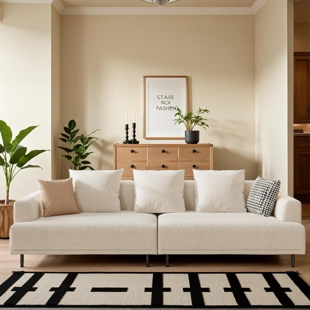 Canapé moderne à assise profonde avec coussins, pieds hauts, canapé de salon confortable, canapé d'appartement