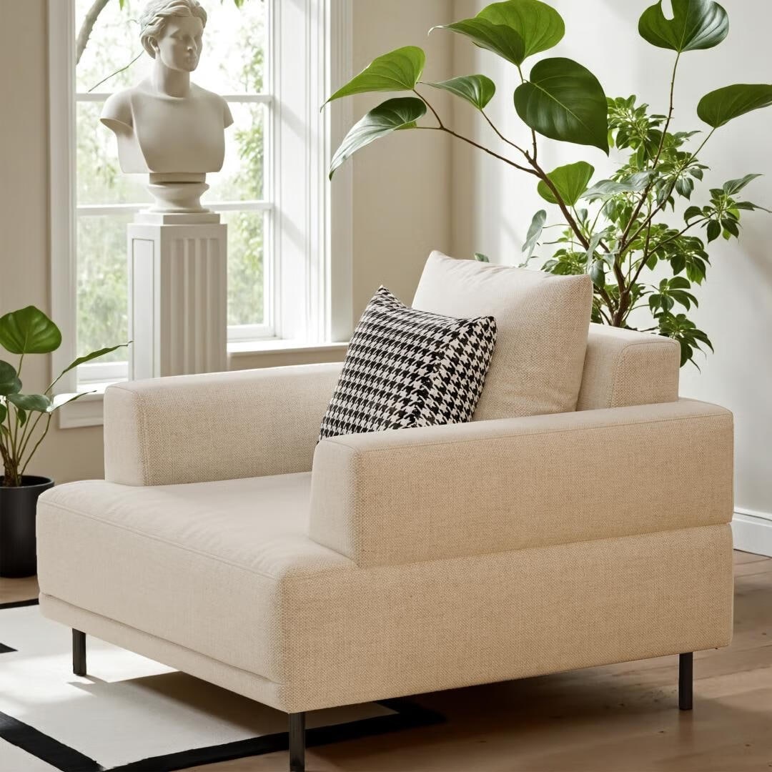 Canapé moderne à assise profonde avec coussins, pieds hauts, canapé de salon confortable, canapé d'appartement
