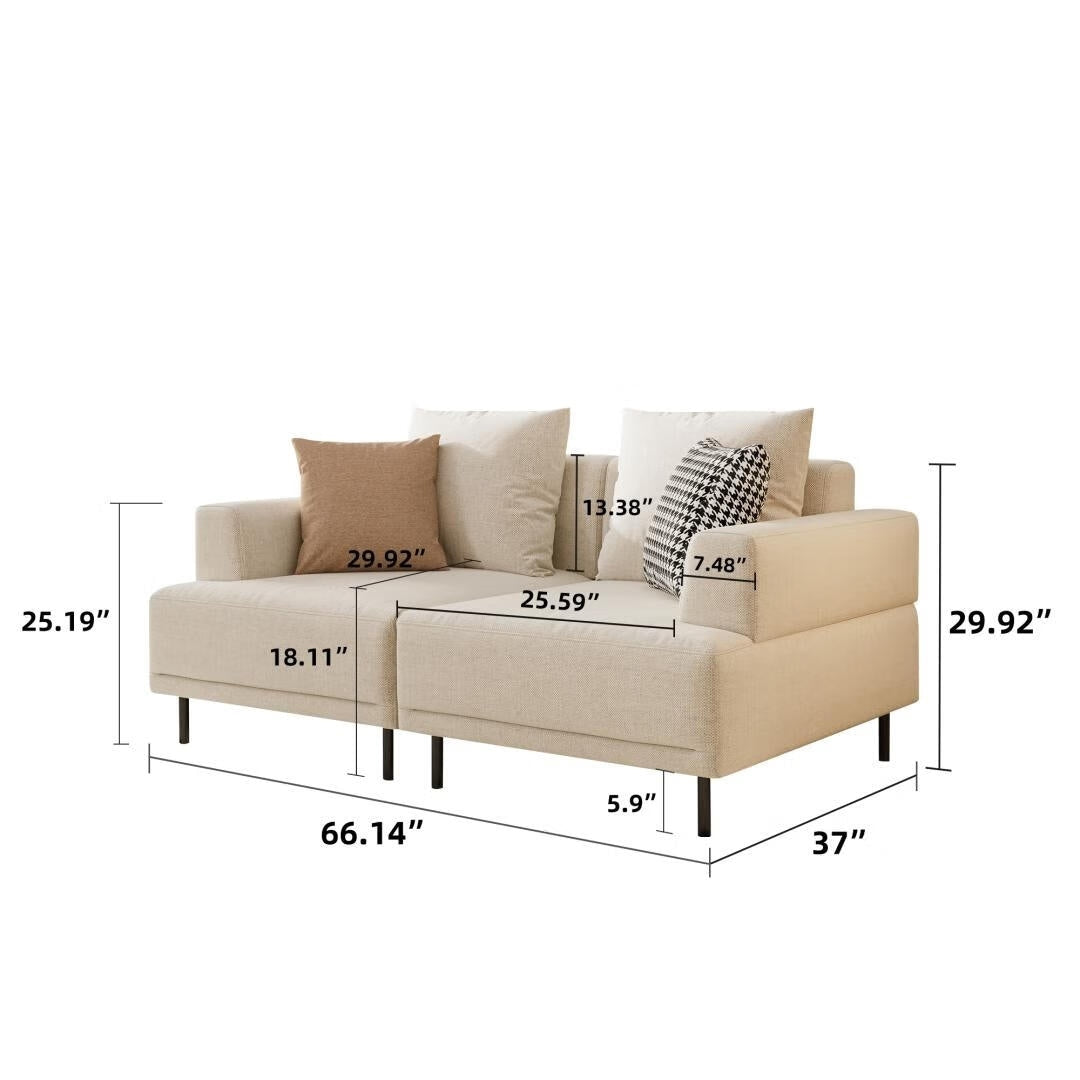Canapé moderne à assise profonde avec coussins, pieds hauts, canapé de salon confortable, canapé d'appartement
