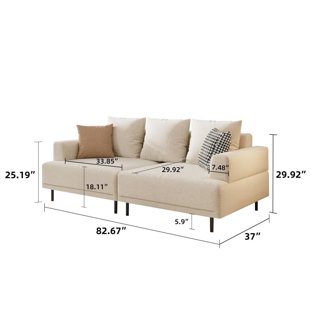Canapé moderne à assise profonde avec coussins, pieds hauts, canapé de salon confortable, canapé d'appartement