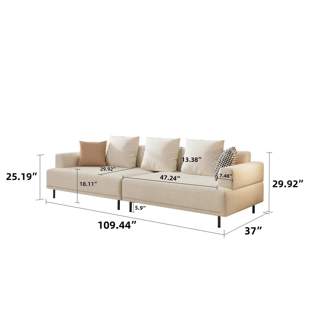 Canapé moderne à assise profonde avec coussins, pieds hauts, canapé de salon confortable, canapé d'appartement