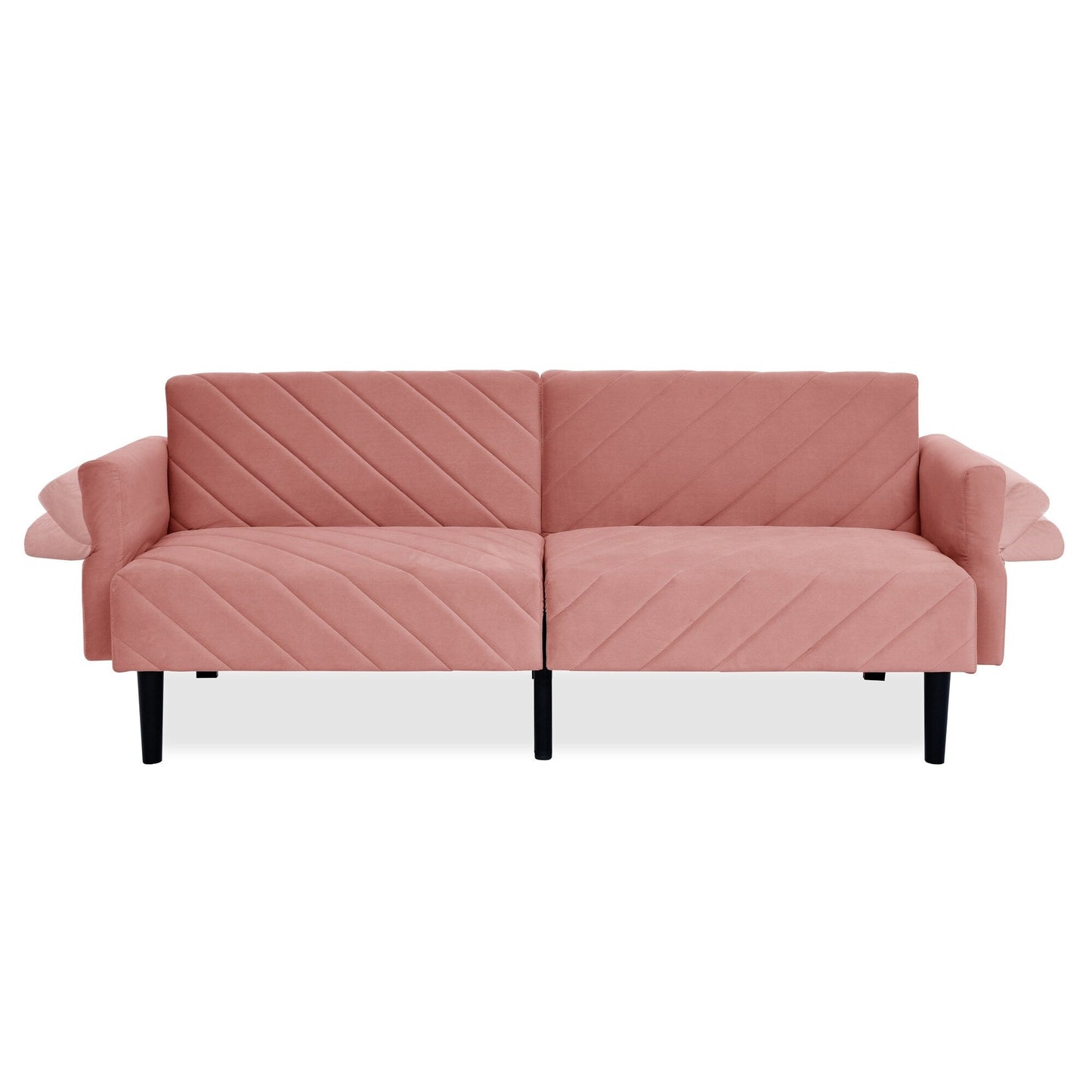 Canapé-lit futon convertible capitonné en velours rose 87 avec accoudoirs réglables pour le salon