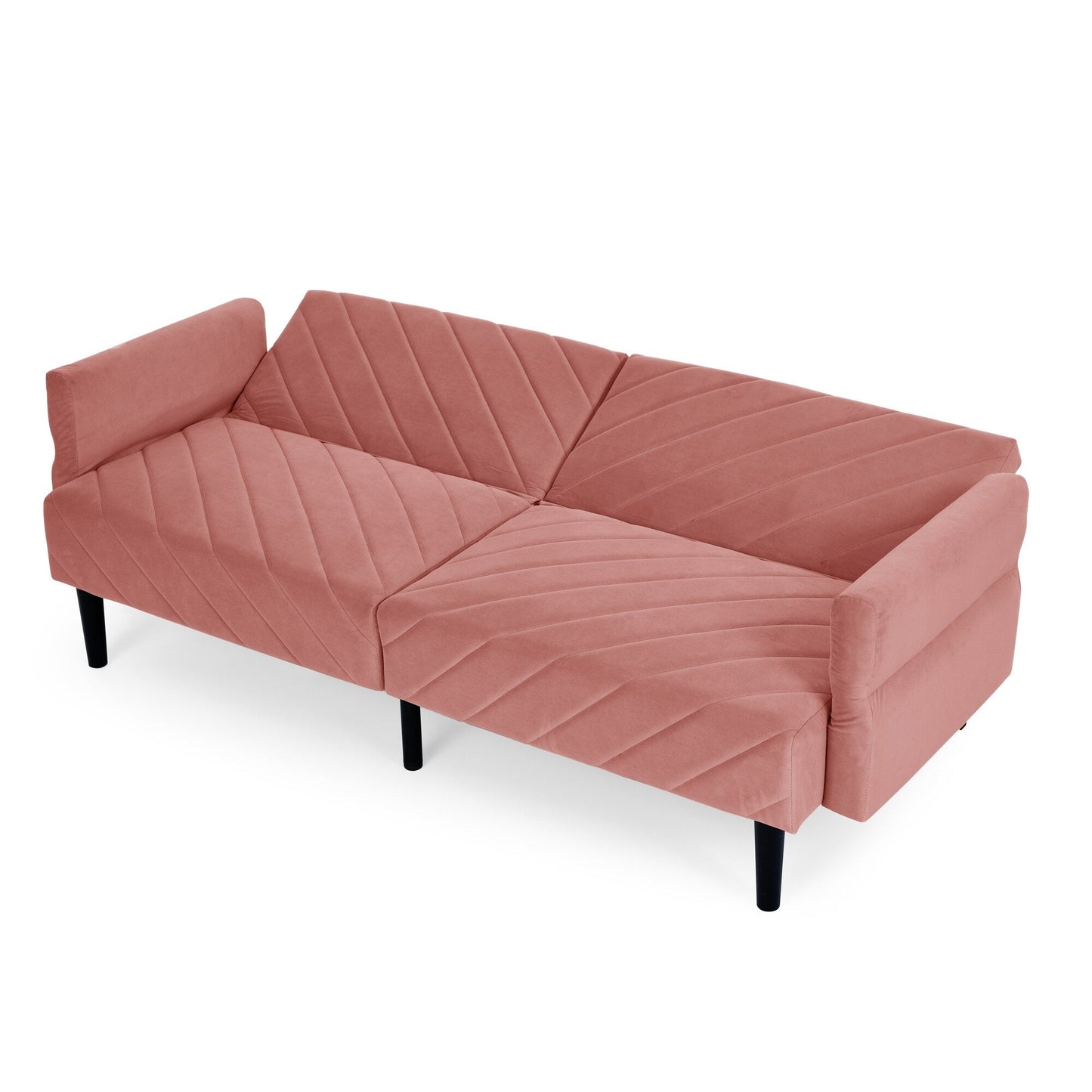 Canapé-lit futon convertible capitonné en velours rose 87 avec accoudoirs réglables pour le salon