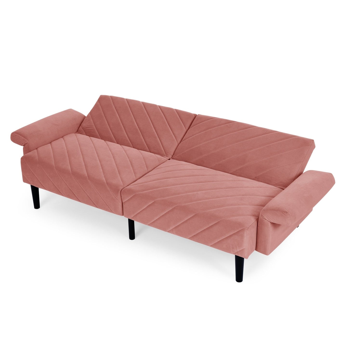 Canapé-lit futon convertible capitonné en velours rose 87 avec accoudoirs réglables pour le salon