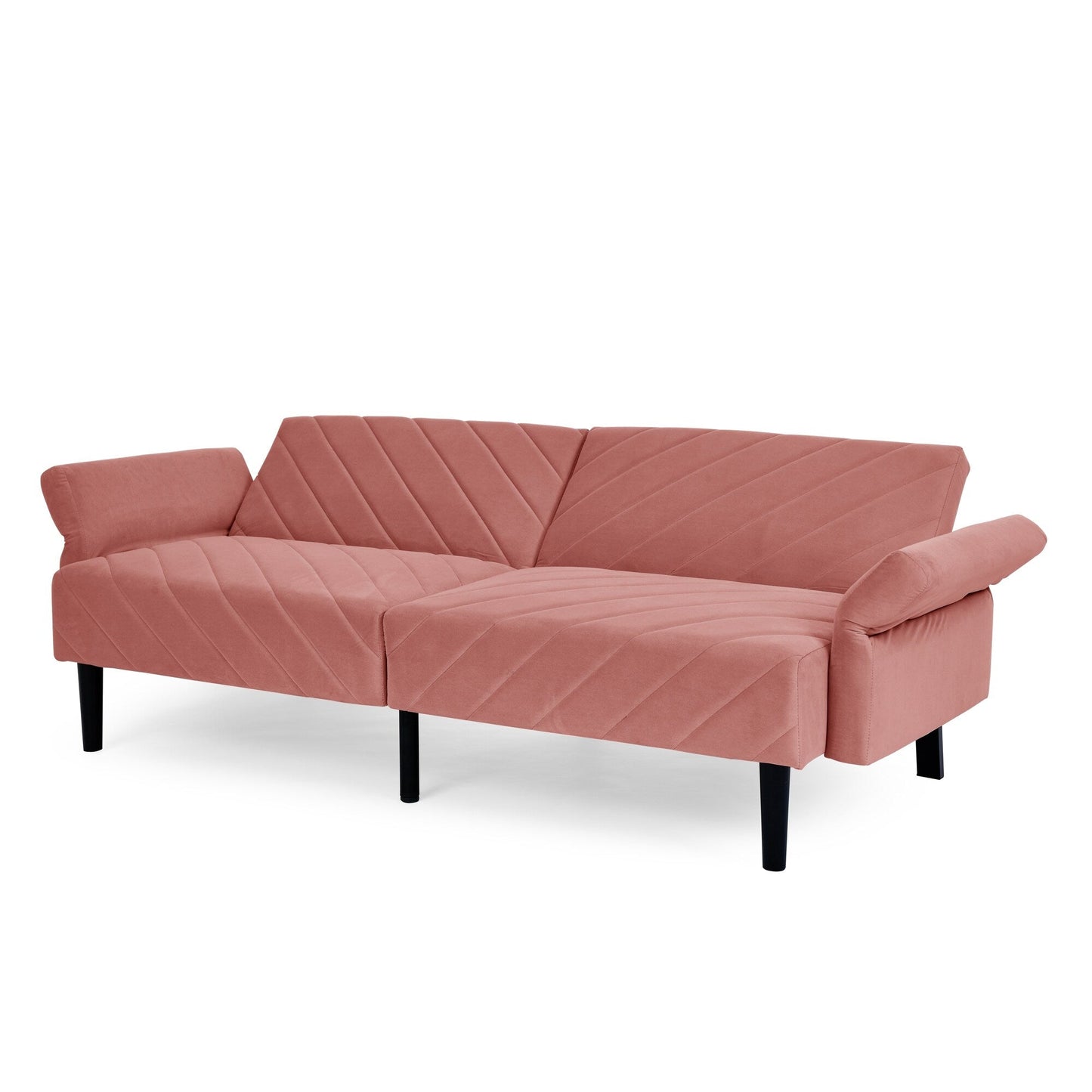 Canapé-lit futon convertible capitonné en velours rose 87 avec accoudoirs réglables pour le salon