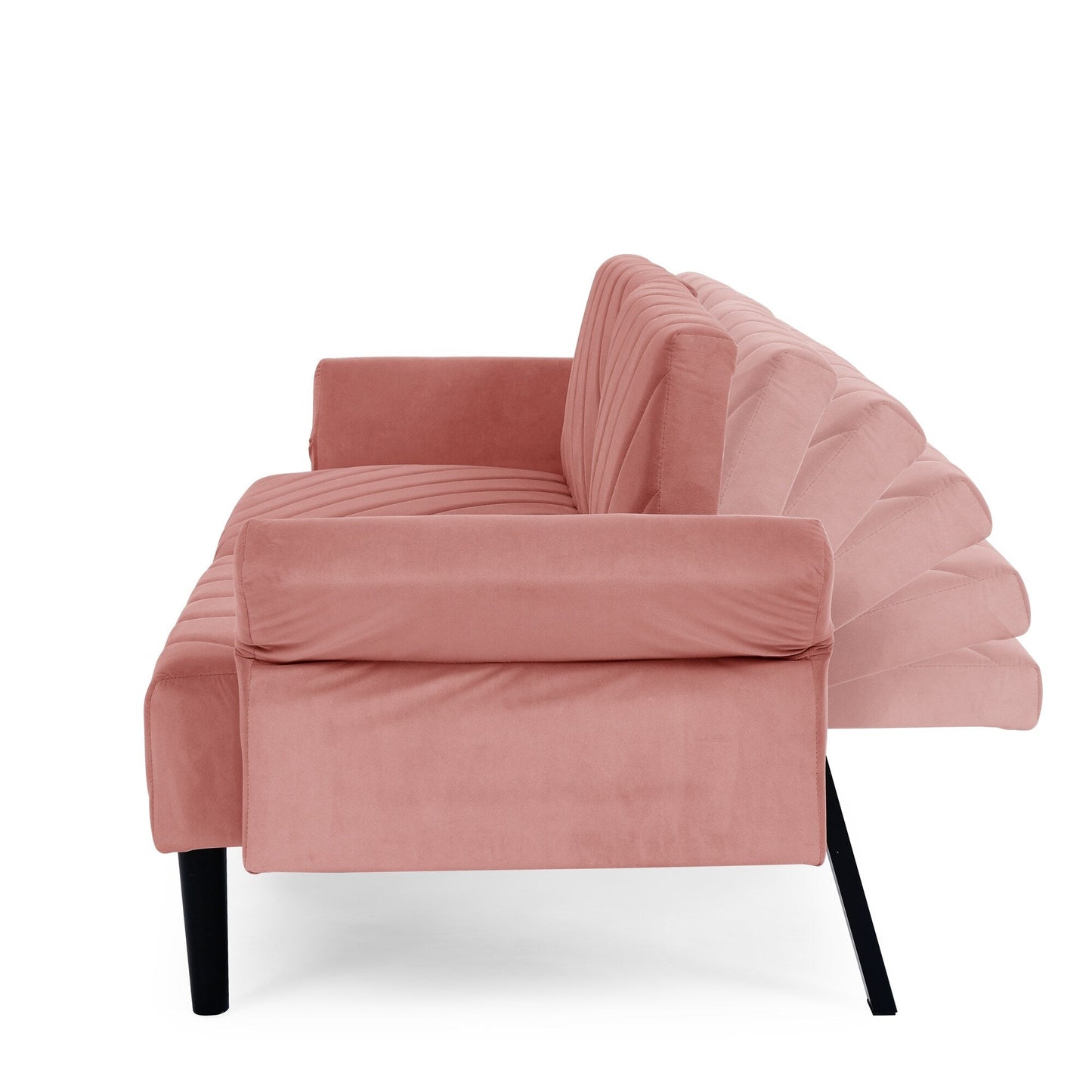 Canapé-lit futon convertible capitonné en velours rose 87 avec accoudoirs réglables pour le salon