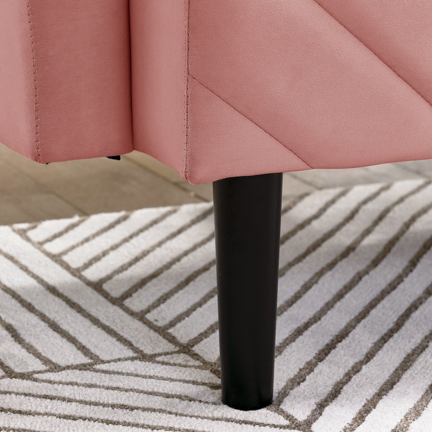 Canapé-lit futon convertible capitonné en velours rose 87 avec accoudoirs réglables pour le salon
