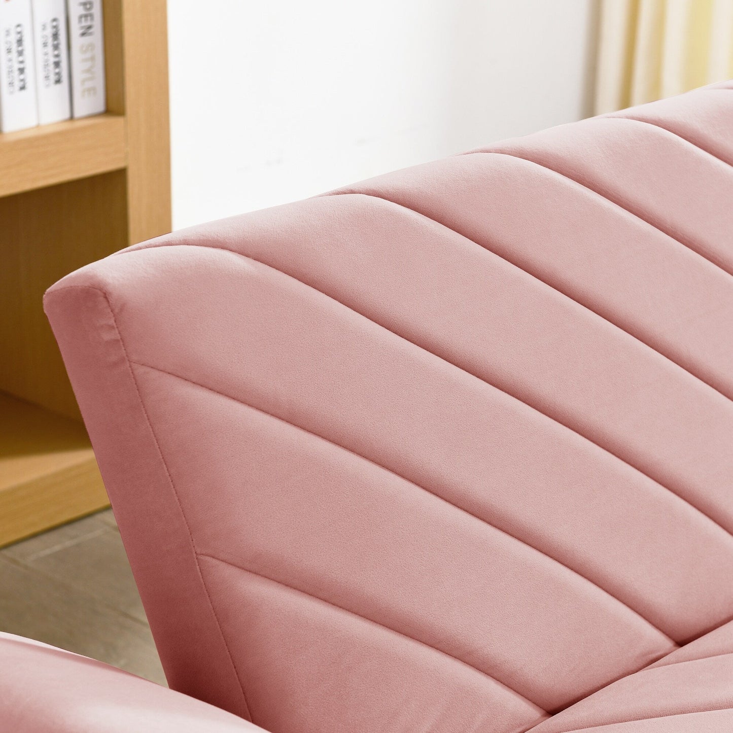 Canapé-lit futon convertible capitonné en velours rose 87 avec accoudoirs réglables pour le salon