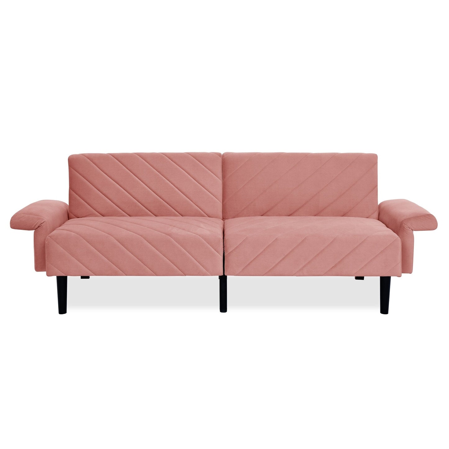 Canapé-lit futon convertible capitonné en velours rose 87 avec accoudoirs réglables pour le salon