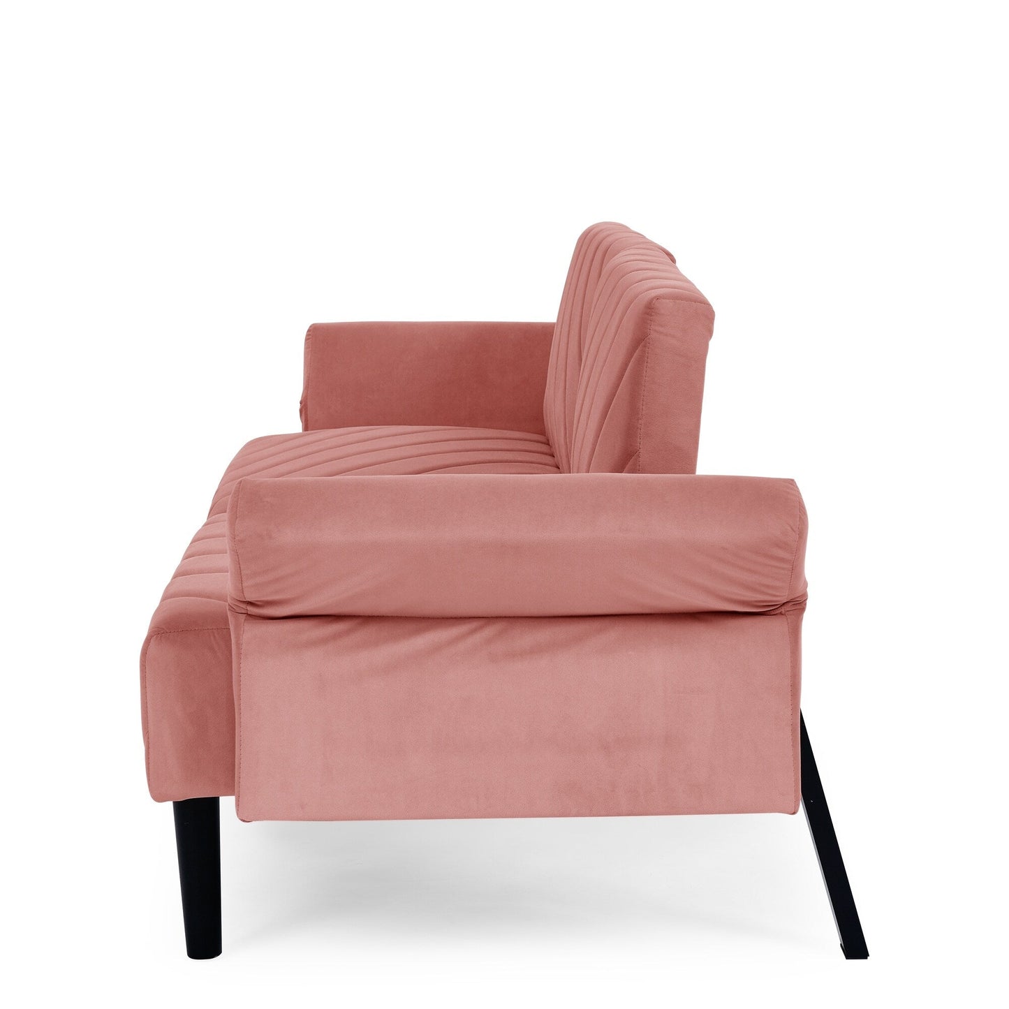 Canapé-lit futon convertible capitonné en velours rose 87 avec accoudoirs réglables pour le salon