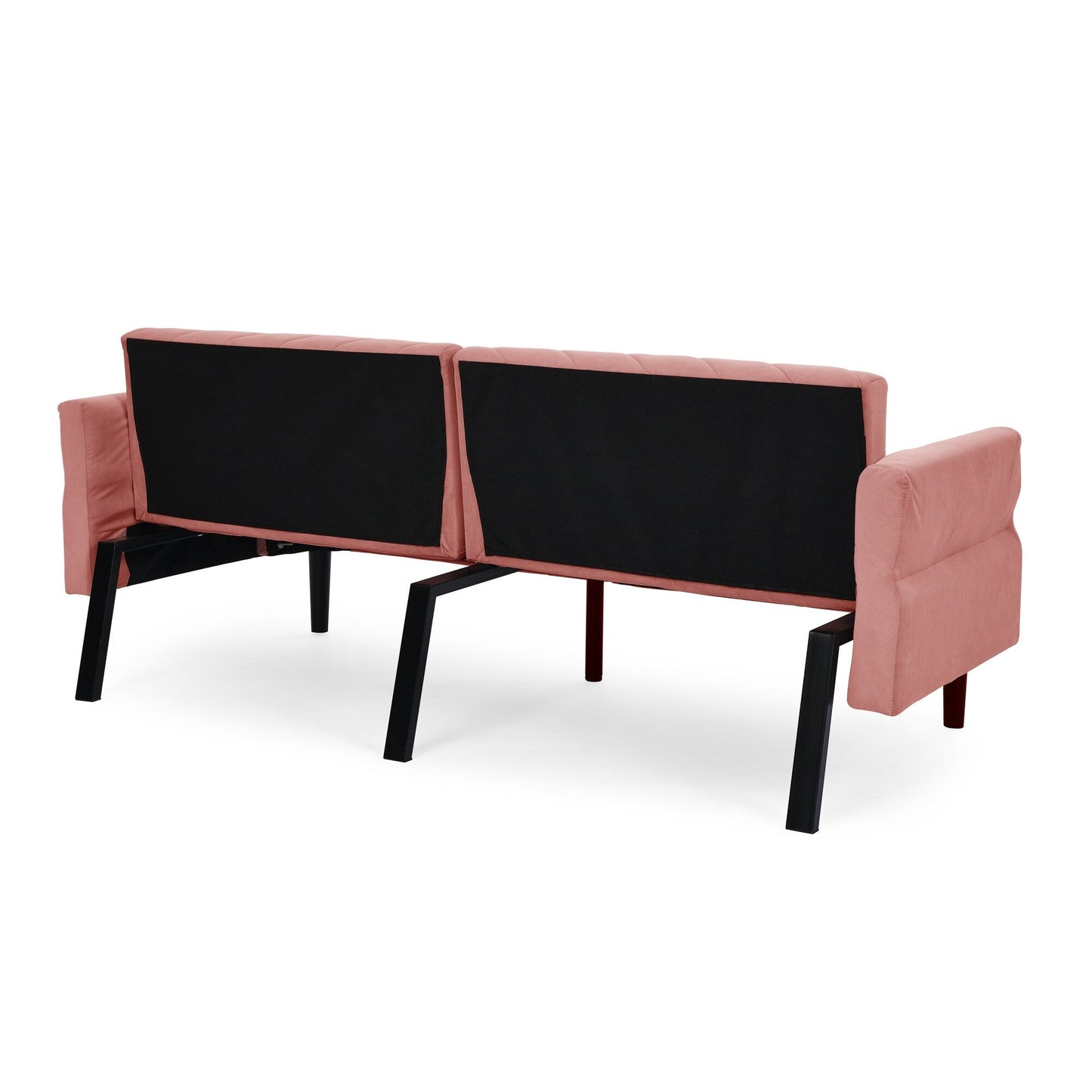 Canapé-lit futon convertible capitonné en velours rose 87 avec accoudoirs réglables pour le salon