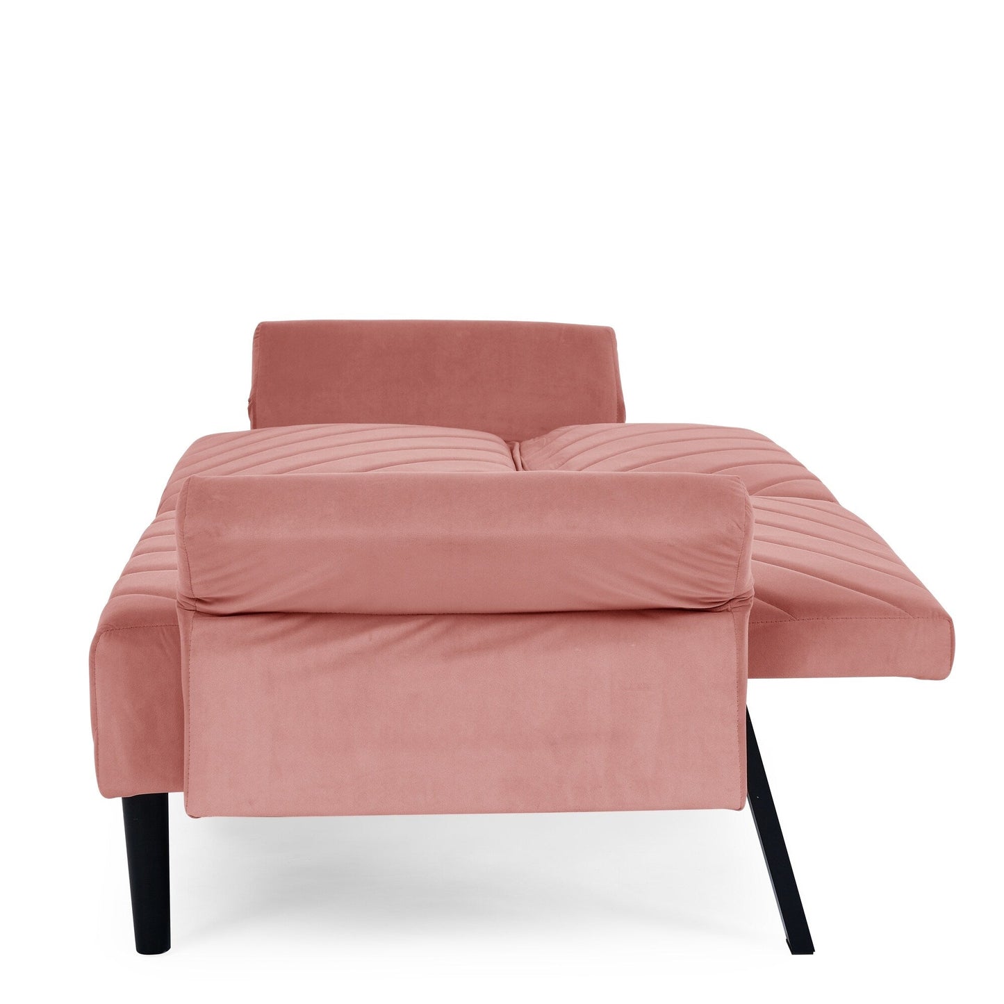 Canapé-lit futon convertible capitonné en velours rose 87 avec accoudoirs réglables pour le salon