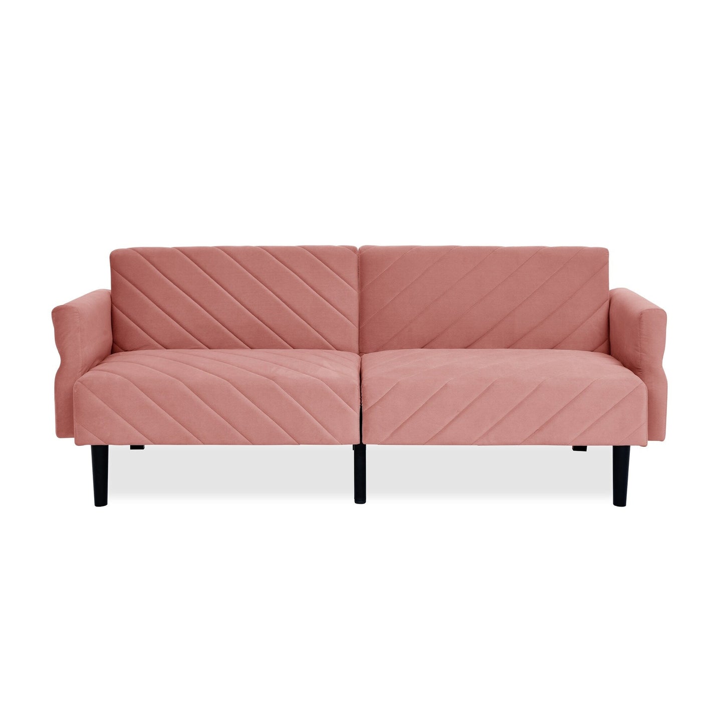 Canapé-lit futon convertible capitonné en velours rose 87 avec accoudoirs réglables pour le salon