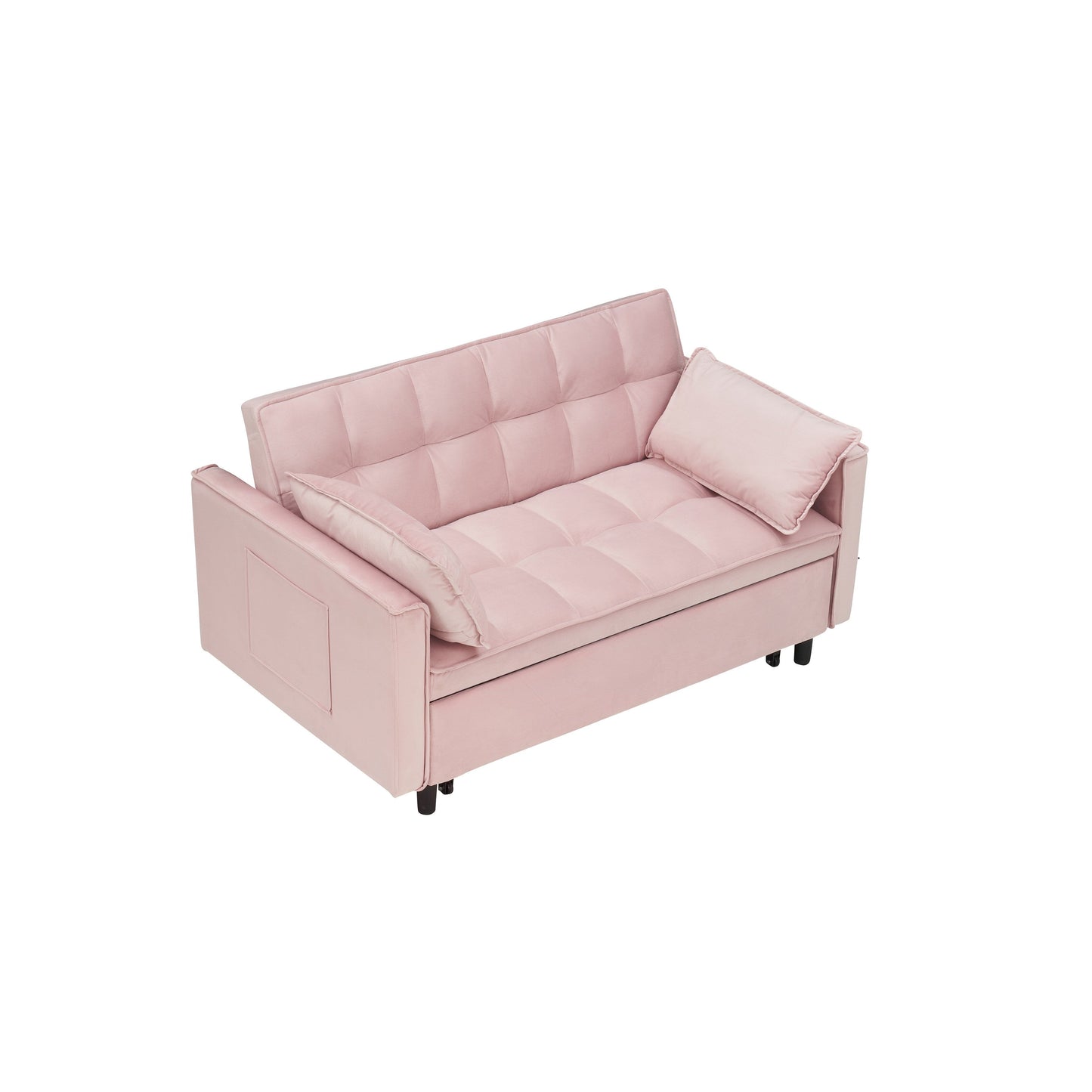 Canapé-lit gigogne en velours rose avec dossier réglable