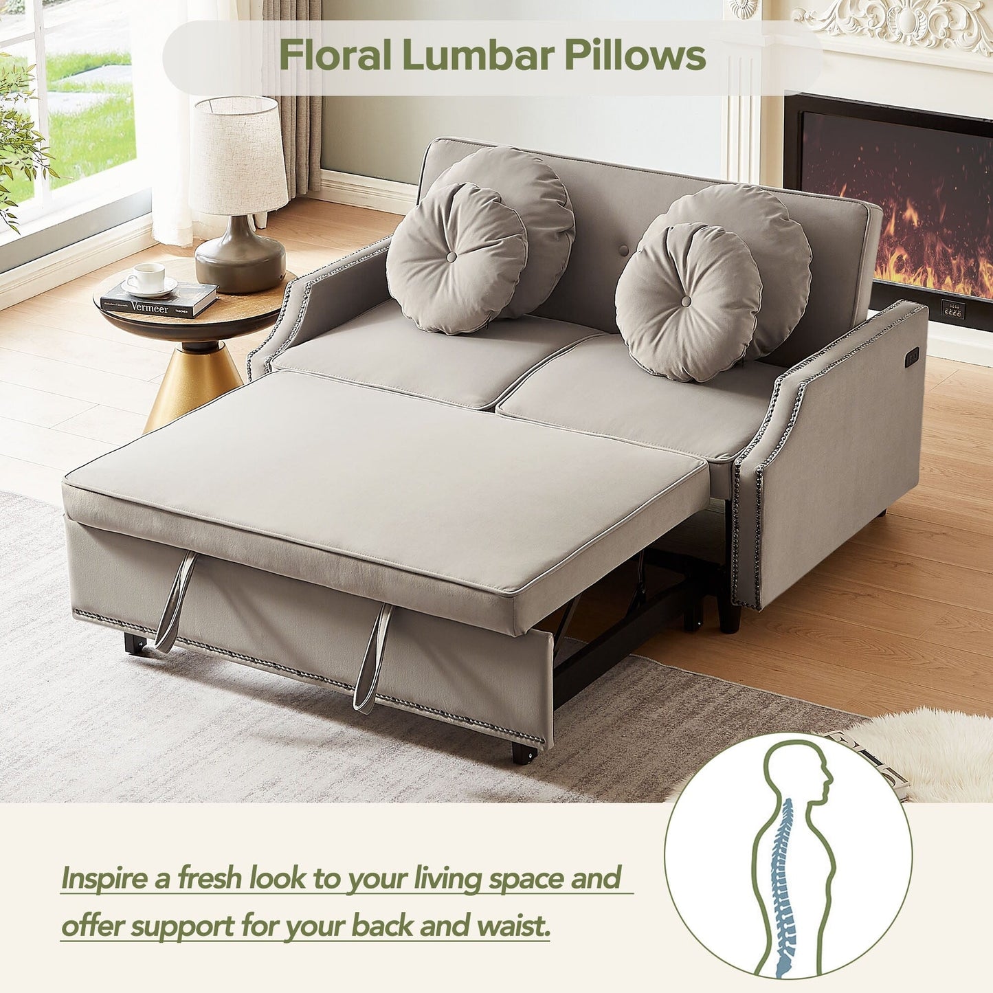 Canapé-lit réglable en polyester avec ports USB