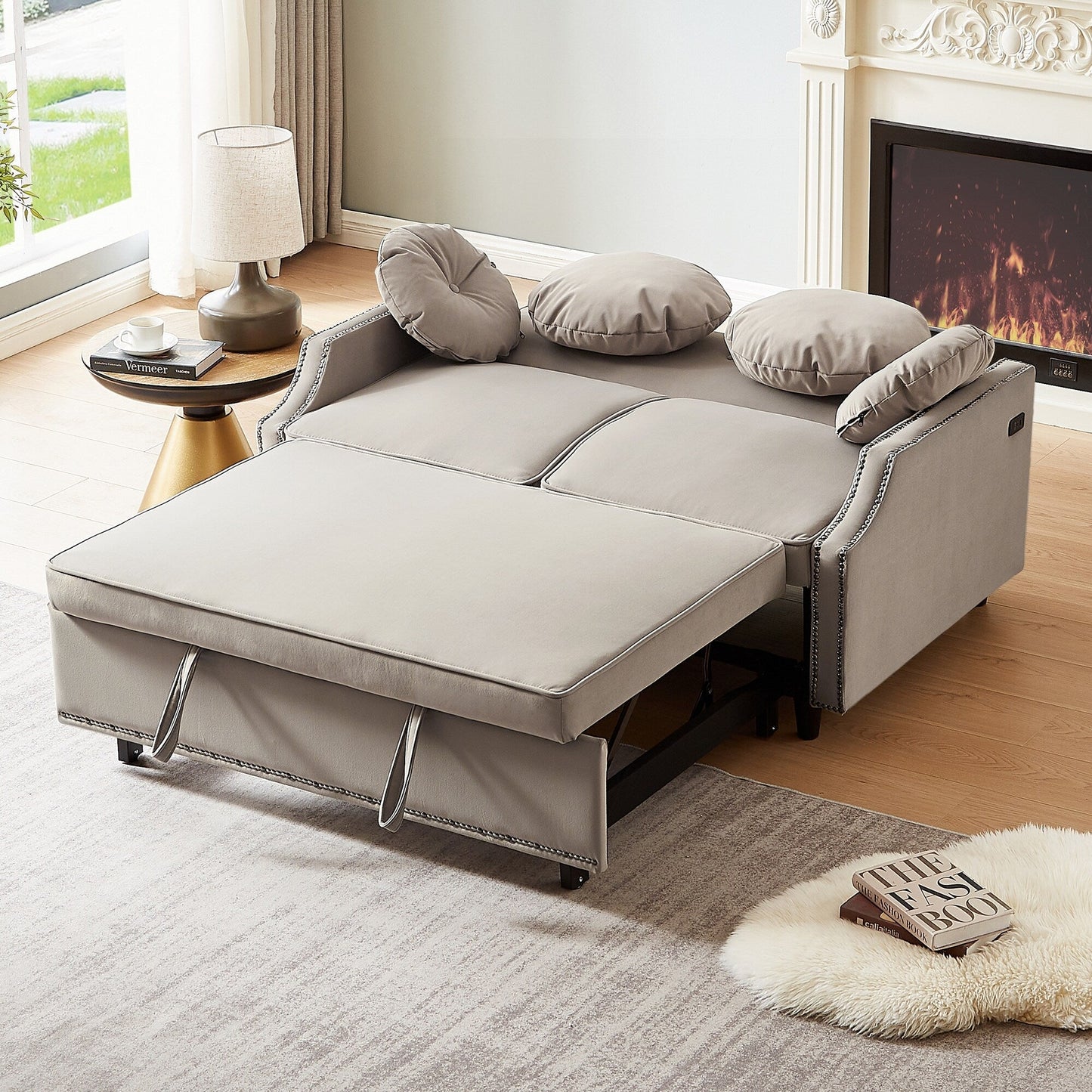 Canapé-lit réglable en polyester avec ports USB