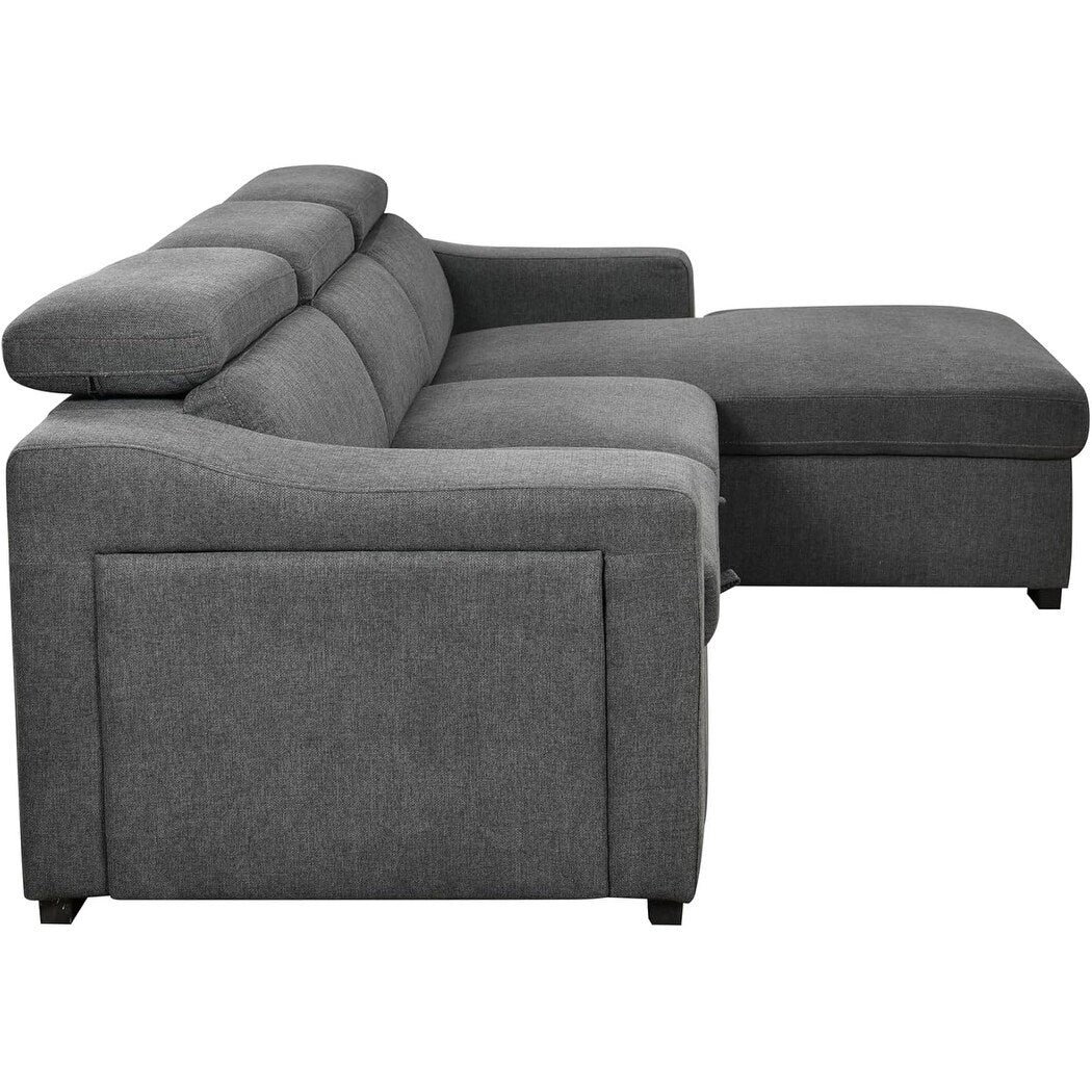 Canapé d'angle convertible Roomfitters 103 avec méridienne de rangement, appuie-têtes réglables, canapé-lit en L, gris foncé