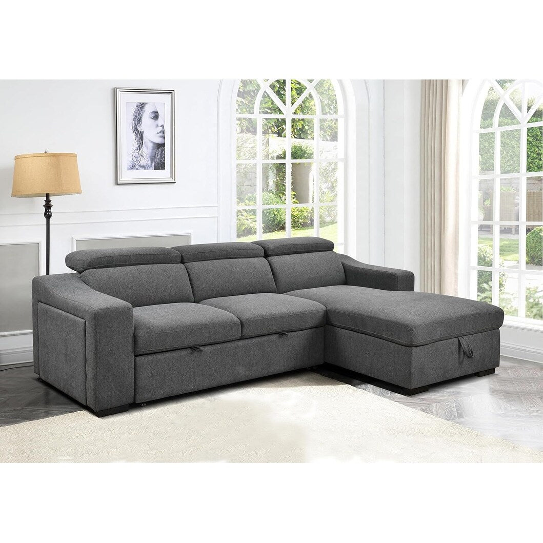 Canapé d'angle convertible Roomfitters 103 avec méridienne de rangement, appuie-têtes réglables, canapé-lit en L, gris foncé