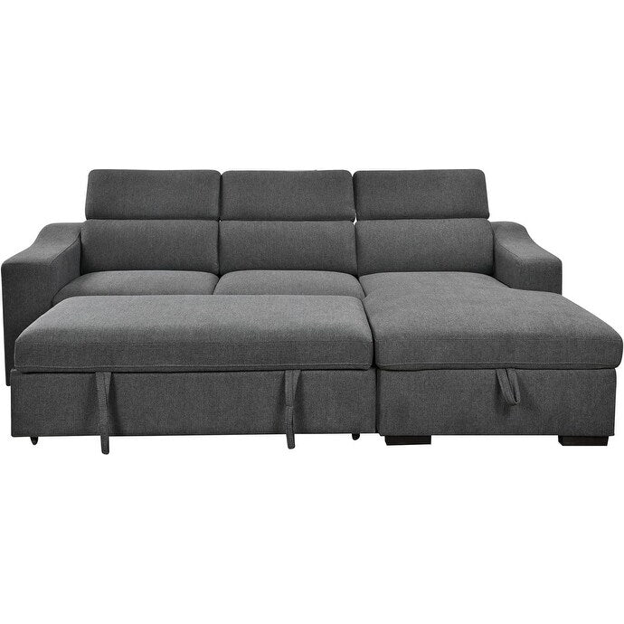Canapé d'angle convertible Roomfitters 103 avec méridienne de rangement, appuie-têtes réglables, canapé-lit en L, gris foncé