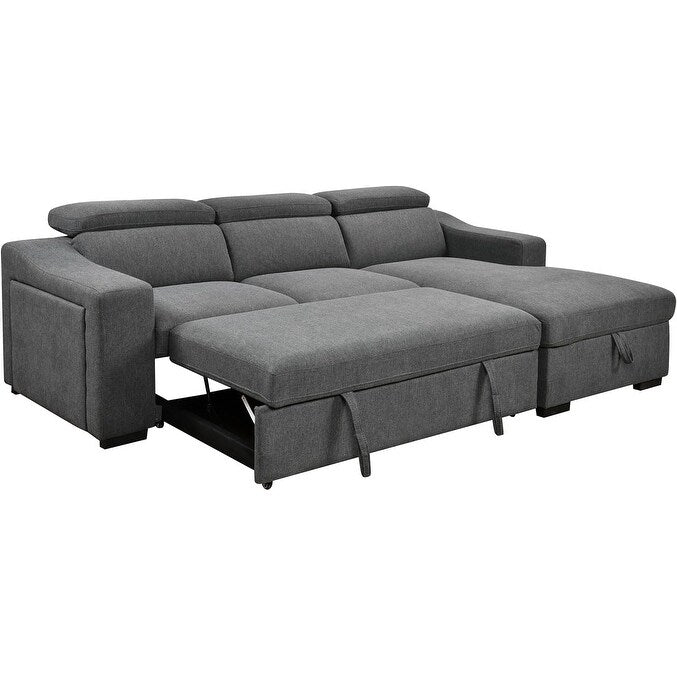 Canapé d'angle convertible Roomfitters 103 avec méridienne de rangement, appuie-têtes réglables, canapé-lit en L, gris foncé
