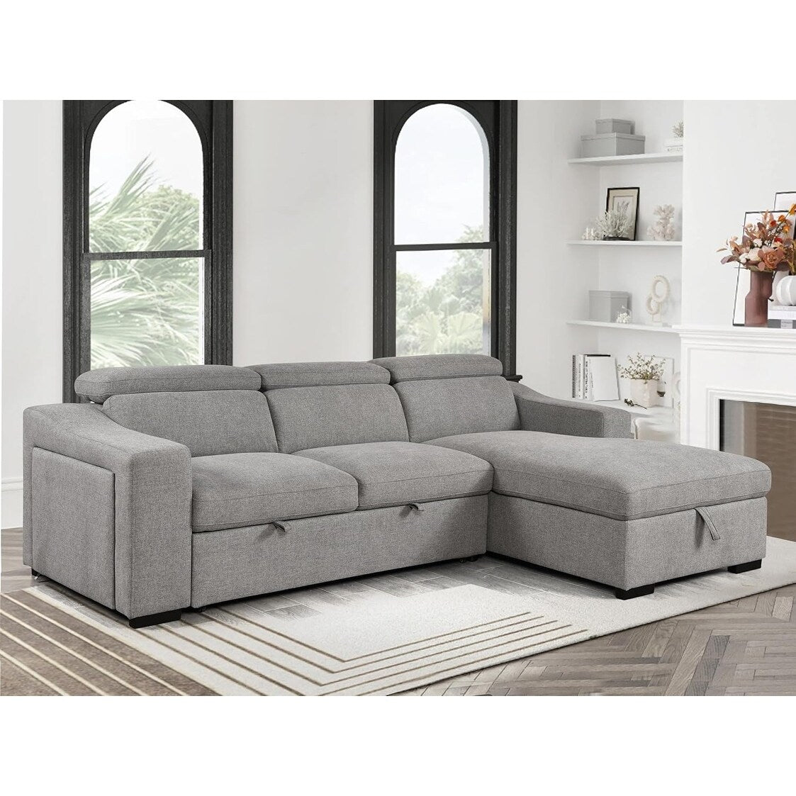 Canapé d'angle convertible Roomfitters 103 avec méridienne de rangement, appuie-têtes réglables et canapé-lit en L