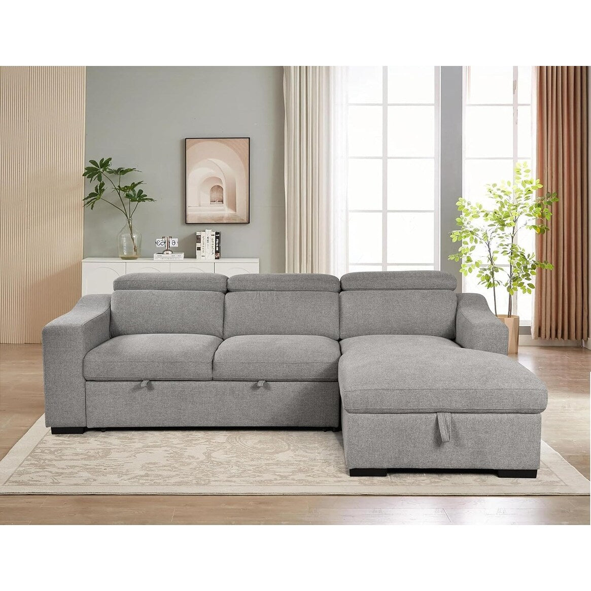 Canapé d'angle convertible Roomfitters 103 avec méridienne de rangement, appuie-têtes réglables et canapé-lit en L